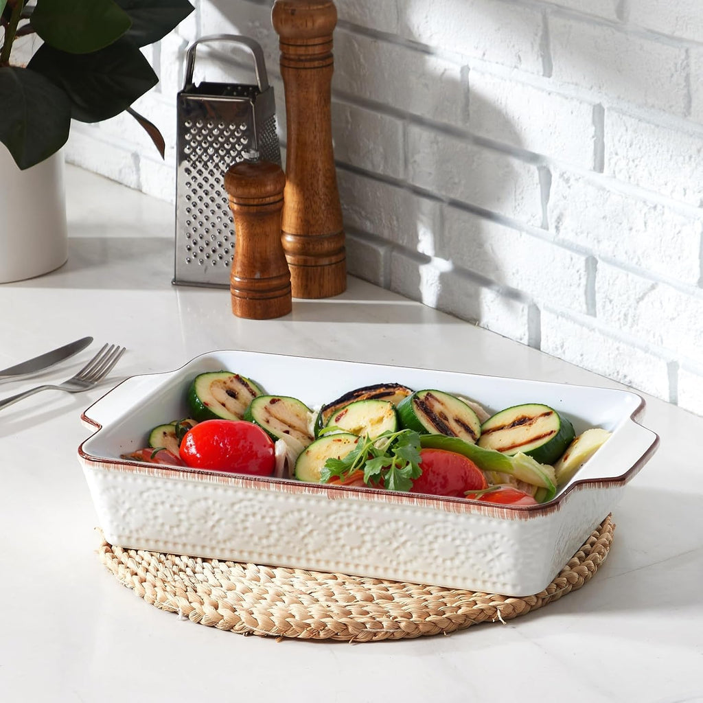 Casserole Dishes for Oven, Ceramic Dish Set of 4, Non-Stick Lasagna Pans with Handles, Rectangular Bakeware Set for