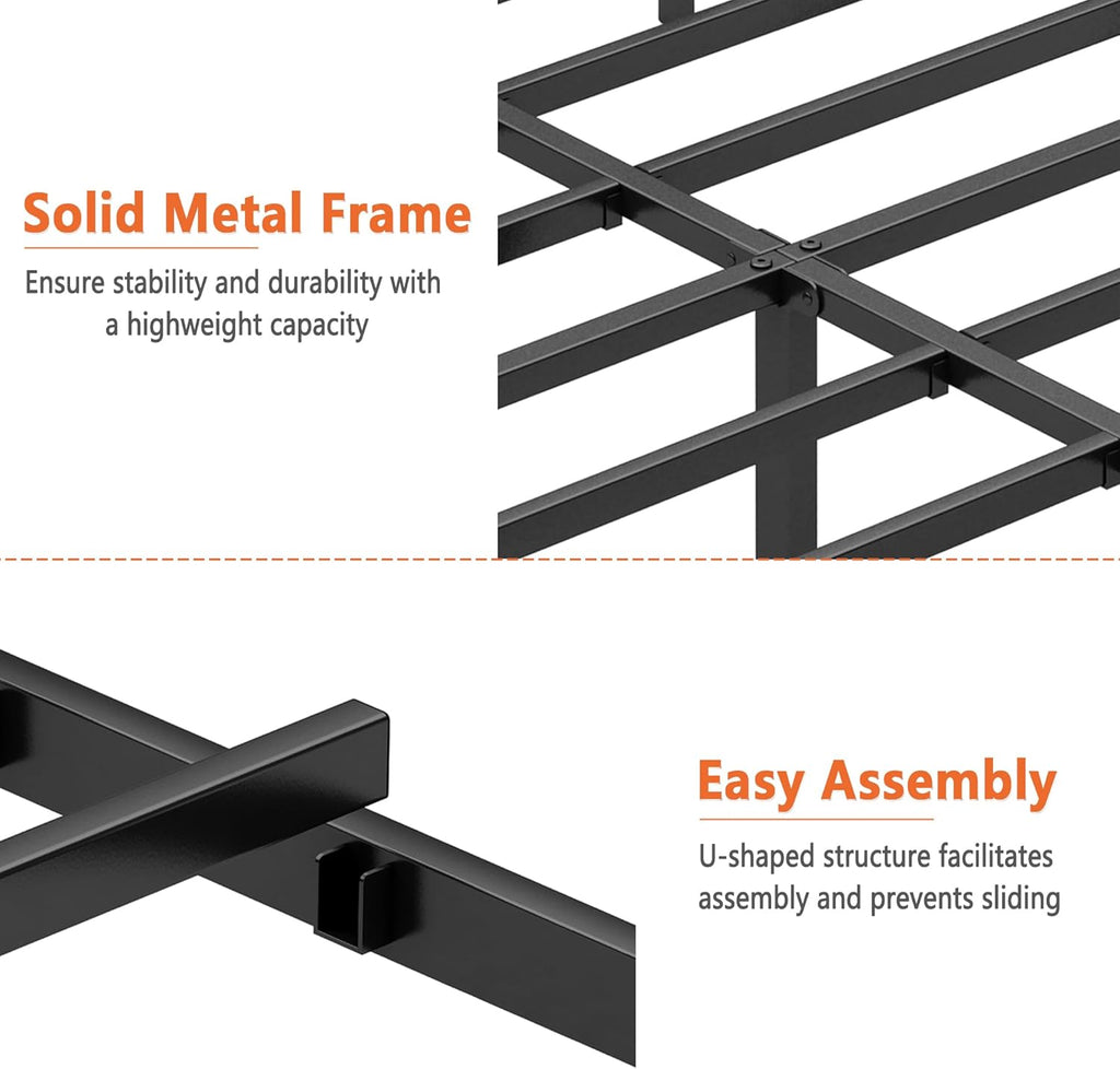 Full Bed Frame-Classic Metal Platform Bed Frame,Mattress Foundation with Steel Slat Support,Under Foundation