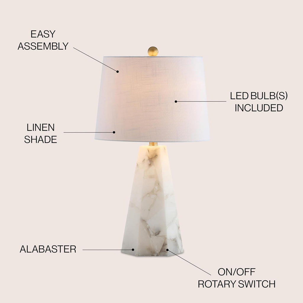 25.5" Natural/Black Modern Table Lamp, White Linen Shade, Contemporary Bedside Nightstand Lamp
