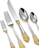 Luxury 20 Pieces 18/10 Stainless Steel Flatware set, Service for 4, silver plated with gold accents