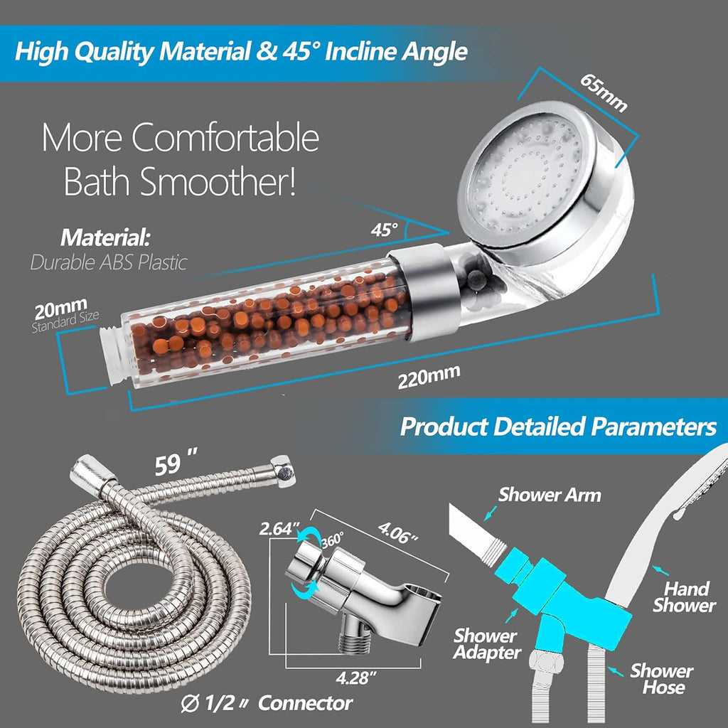 LED Shower Head with Handheld, High Pressure Shower Head with Hose, Holder & PTFE Tape etc