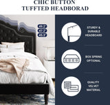 King Bed Frame with Adjustable Velvet Tiara Headboard, Upholstered Diamond Button Tufted Platform Bed