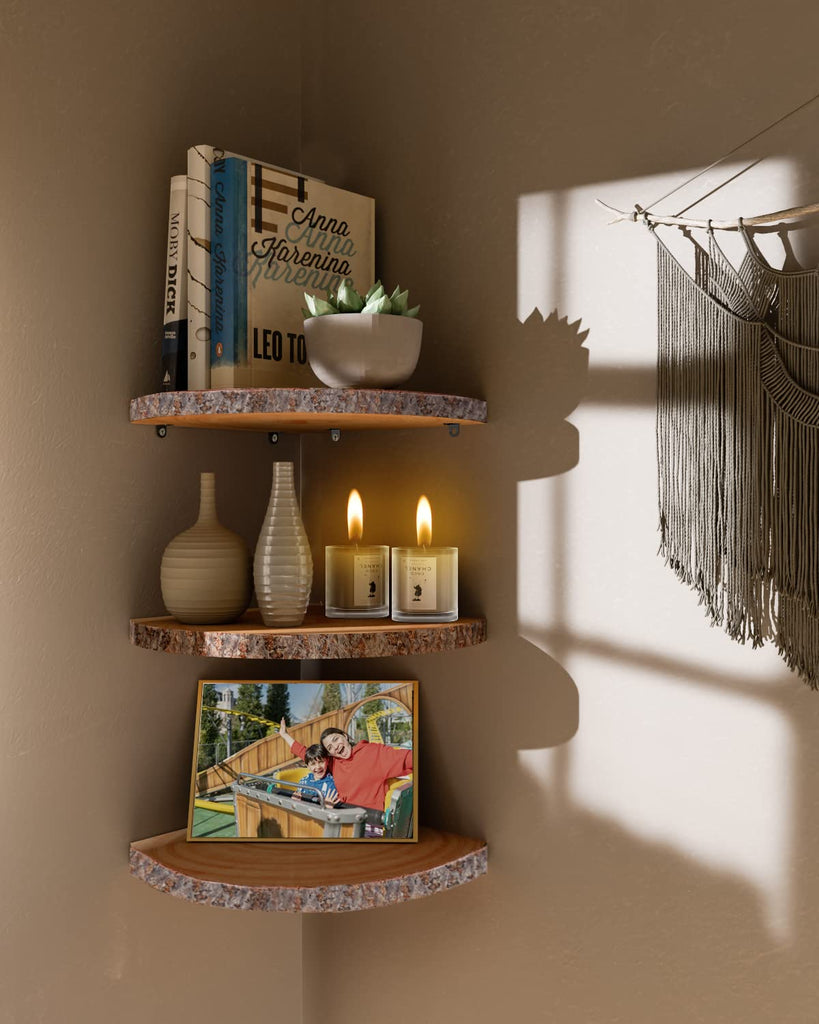 Corner Floating Shelves 3Pcs Wood Corner Shelf Rustic Wall Corner Shelf