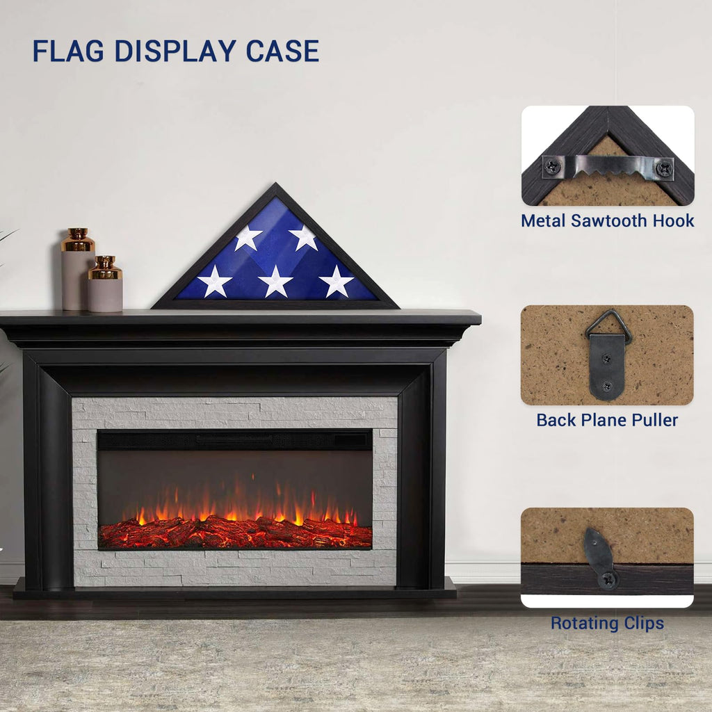 Flag Display Case for 3' x 5' Flag, American Flag Shadow Box with HD Tempered Glass and Wall Mount, Folded Triangle