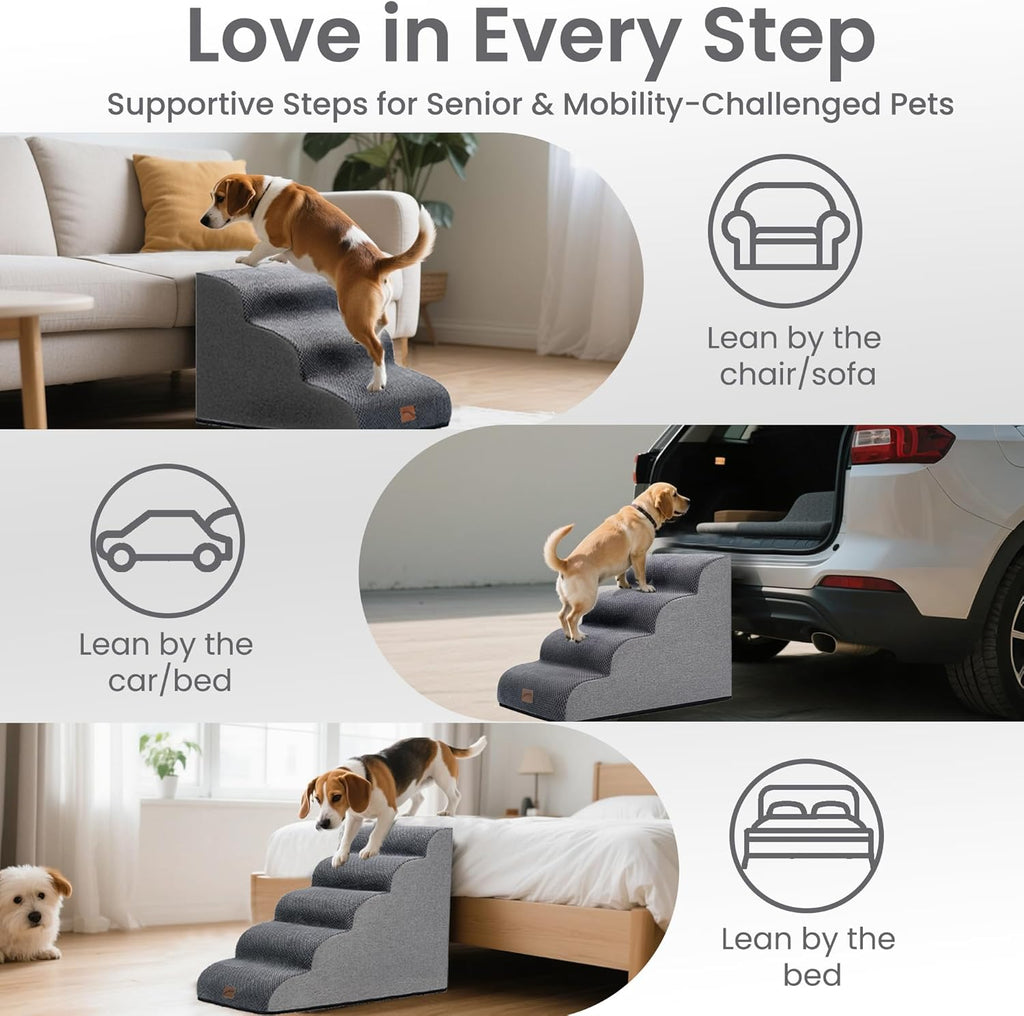 Ramp Dog Stairs for Couch Sofa and Chair 15.7" H, 3-Step Pet Steps for Small Dogs and Cats
