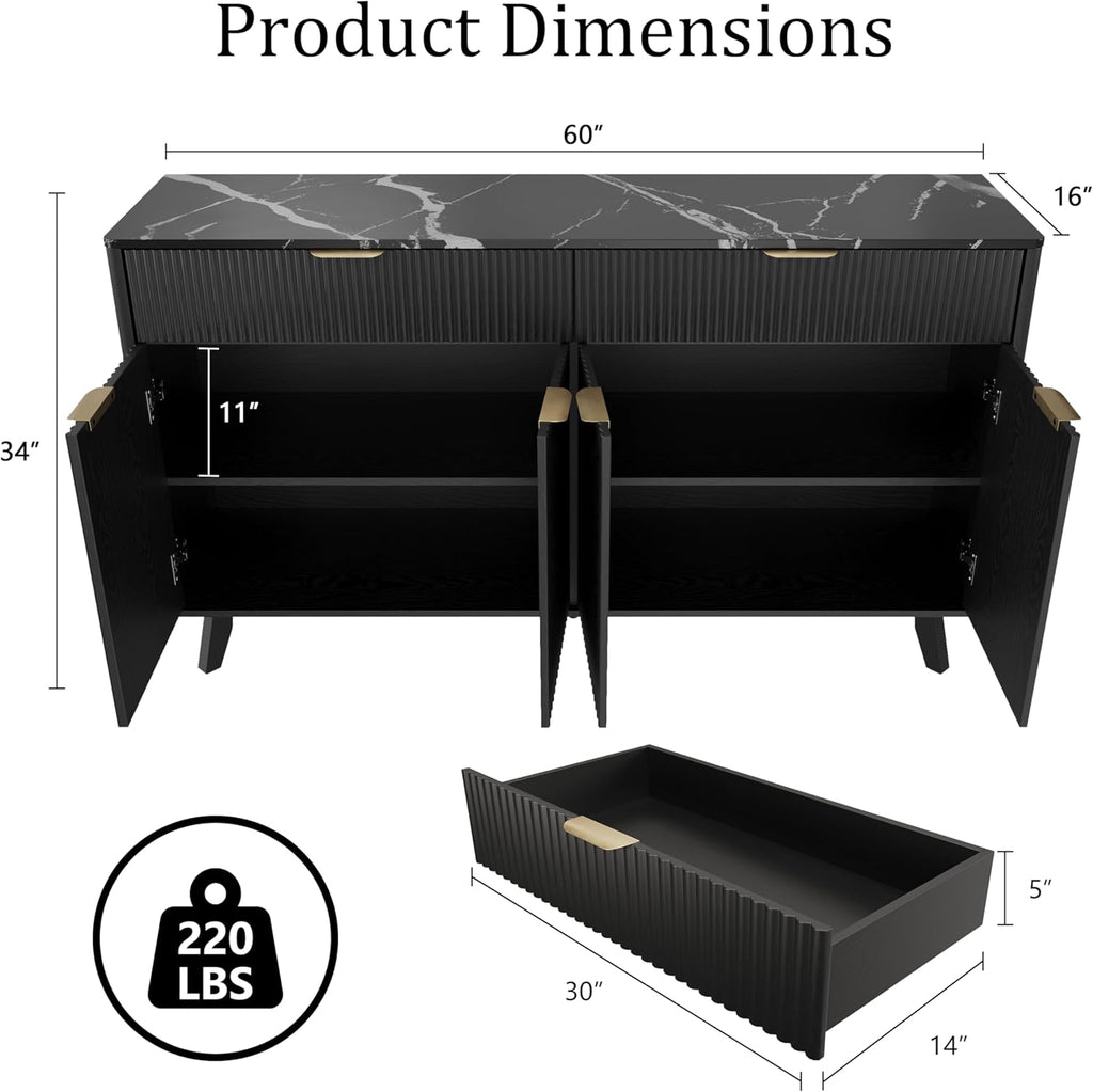60'' Sideboard Buffet Storage Cabinet with 2 Drawers 4 Doors & Adjustable Shelves