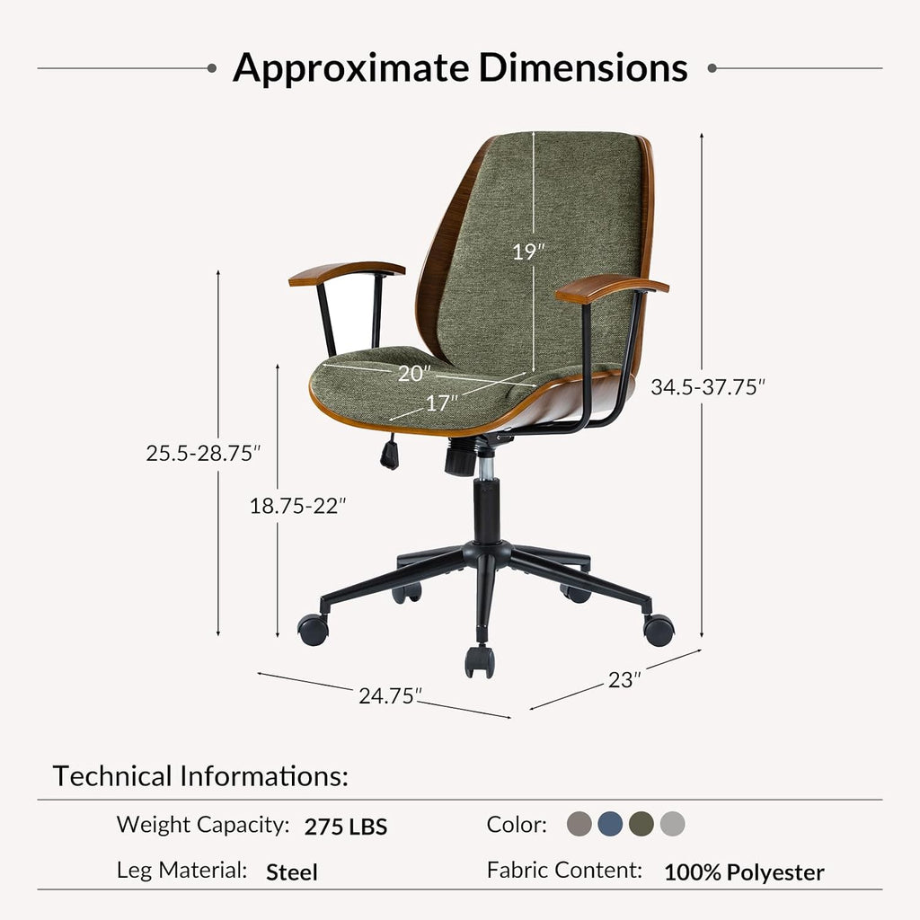 Modern Ergonomic with Wood Frame & Metal Base, Swivel Home Office Desk Chairs with Adjustable Height, Comfy