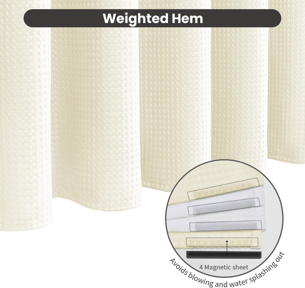 No Hook Shower Curtain with Removable Snap-in Liner, Waffle Weave 230 GSM Polyester, Weighted Hem, Water Repellent