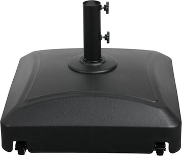 125lb Capacity Fillable Mobile Patio Umbrella Base Heavy Duty Square Market Stand with 4 Wheels, 2 Locks, 2 Knobs, Black