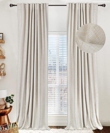 Linen Textured Total Blackout Curtains for Bedroom, Back Tab/Rod Pocket Living Room Drapes, Thermal