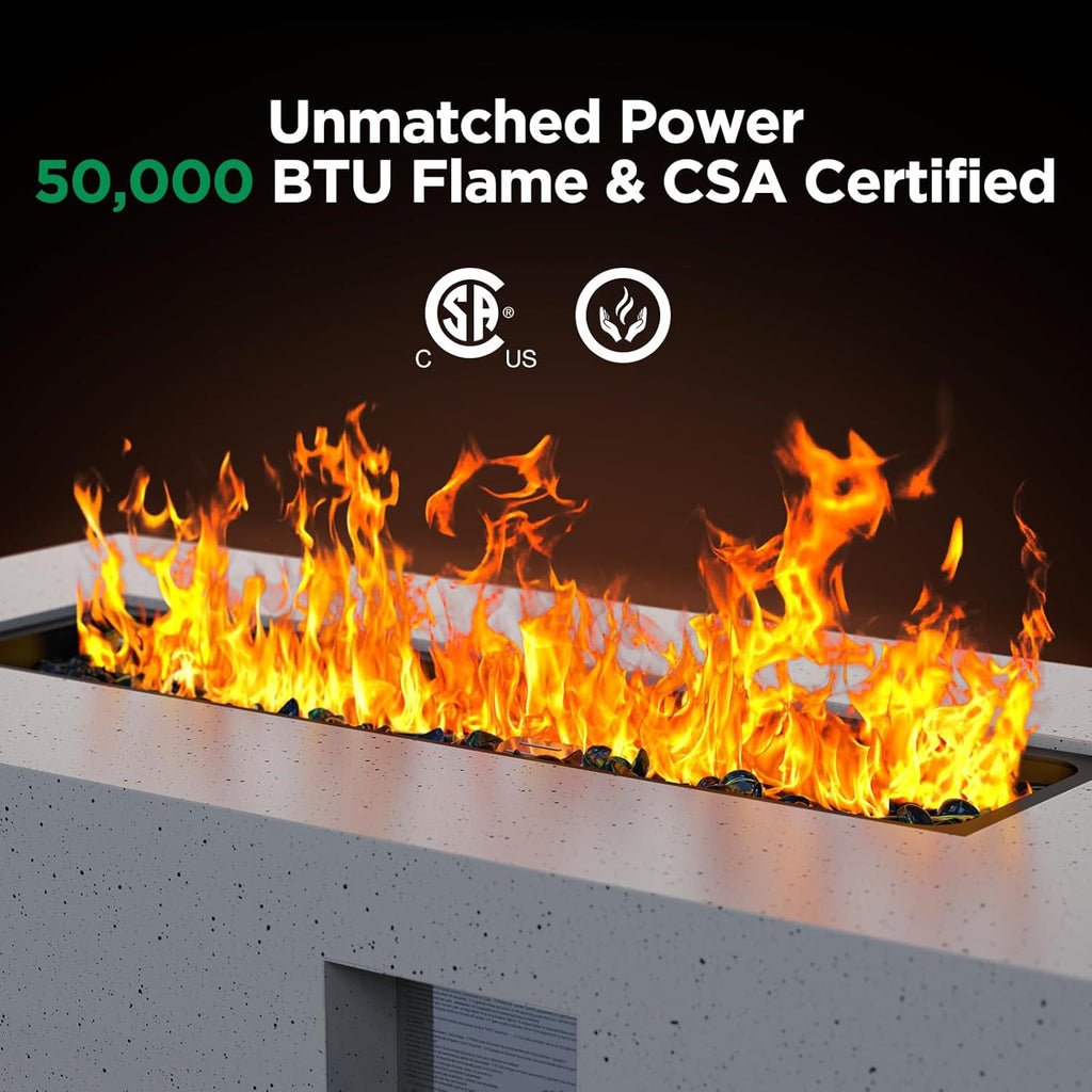 43Inch Propane Fire Pit, 50000 BTU Outdoor Gas Fire Pit Table with CSA Certification, Glass Rocks, Rectangular Heater for Patio, Backyard, Deck - Image 3