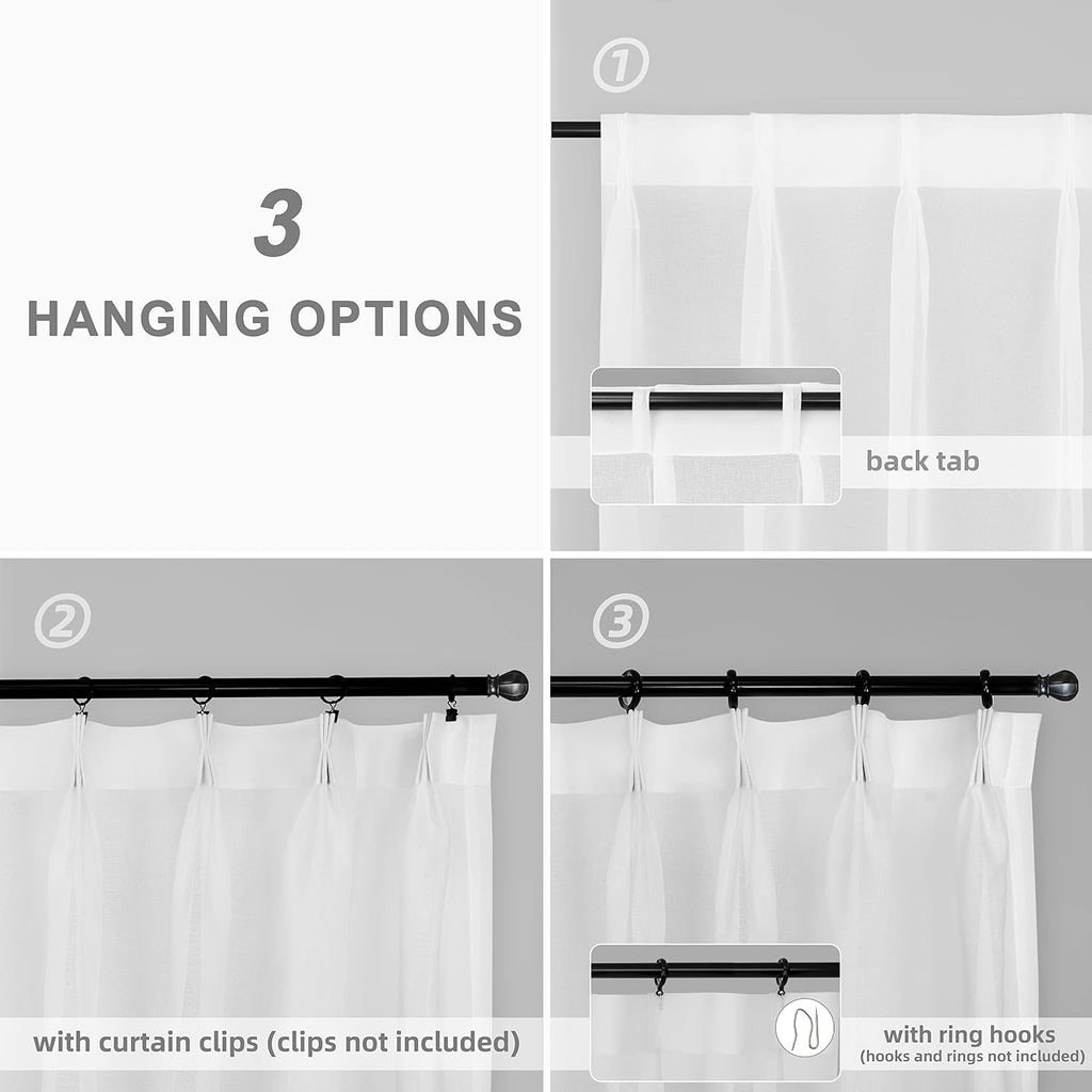 Pinch Pleat Sheer Curtains 96 inch Length 2 Panels Set Back Tab Sheer Vertical Drapes Privacy Added with Light
