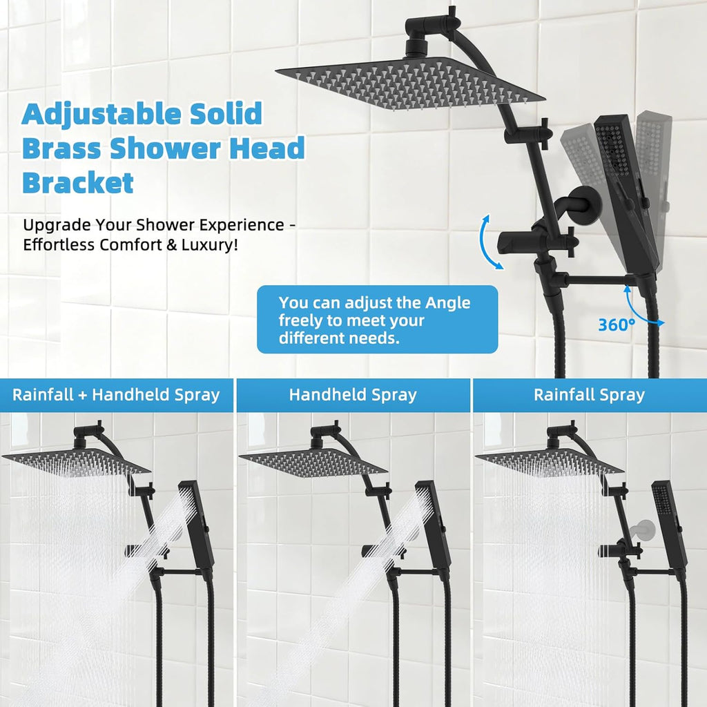 All Metal CUPC Certified 10'' Rainfall Shower Head, Dual Shower Head Combo