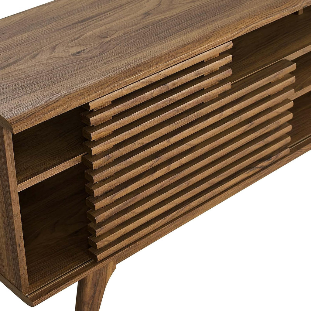 Render 71" Mid-Century Modern Low Profile Media Console TV Stand, 71 Inch, Walnut