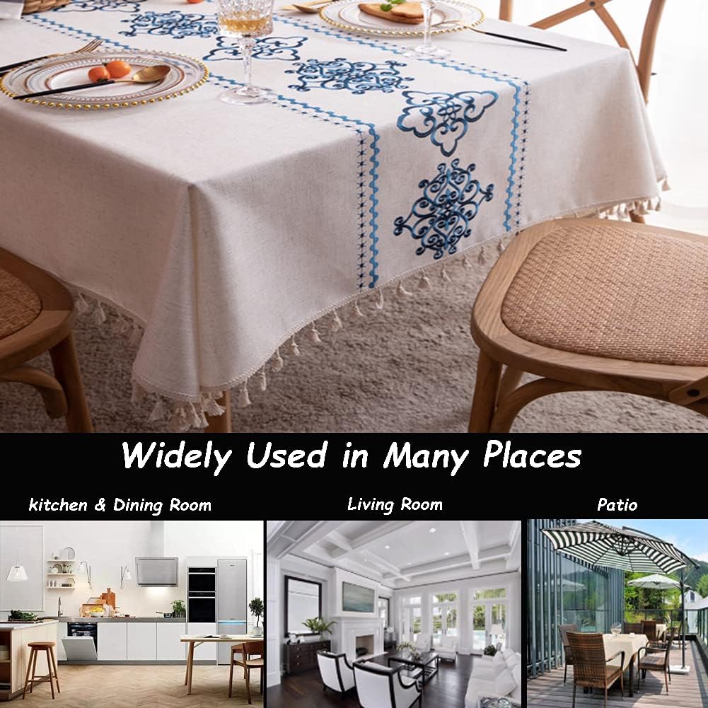 Table Cloth Embroidery Damask Pattern Wrinkle Free Heavy Weight Cotton Linen Farmhouse Tablecloth De