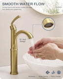 Gold Vessel Sink Faucet, Brass Tall Bathroom Sink Faucet One Hole with 1 Handle, Pop Up Drain