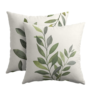 Olive Leaves Throw Pillow Covers 22x22 Inch Rustic Green Leaf Grey Square Pillowcases Cotton Linen Cushion Cover for