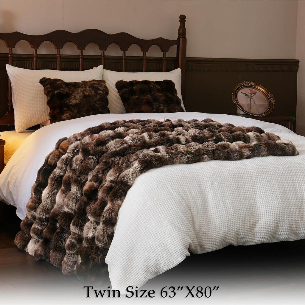 Fluffy Faux Fur Throw Blanket, Soft Plush Thick Cozy Fuzzy Luxury Minky Bubble Blanket, Tie-dye Coffee, 60" x 80"