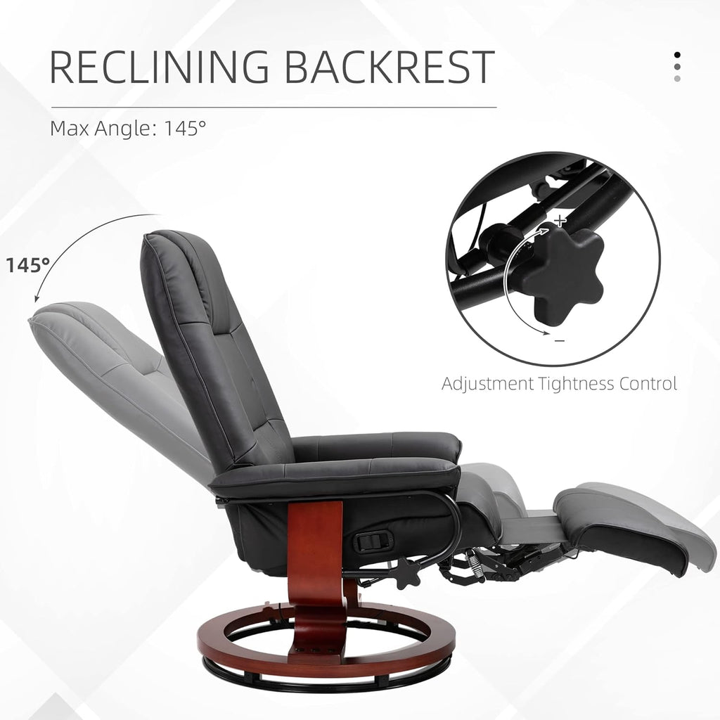 Modern Reclining Swivel Lounge Chair — Black PU Leather