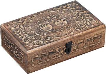 Wooden Jewelery Box Decorative Box with Life of Tree Carving - Antique Design for Sister Birthday Gifts, Jewelry