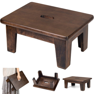 Wooden Step Stool (16.5" D x 12" W x 6.5" H) No Assembly Needed, Bed Steps for High Beds for Adults - Natural Solid