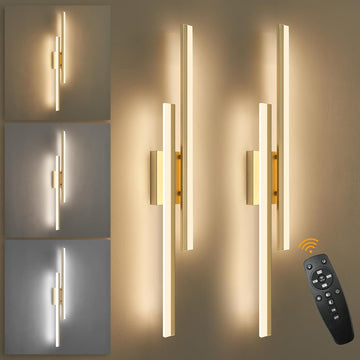 LED Wall Sconce Set of 2 Gold Remote Modern LED Vanity Lights Set of 2 Indoor Wall Light Fixtures for Living Room