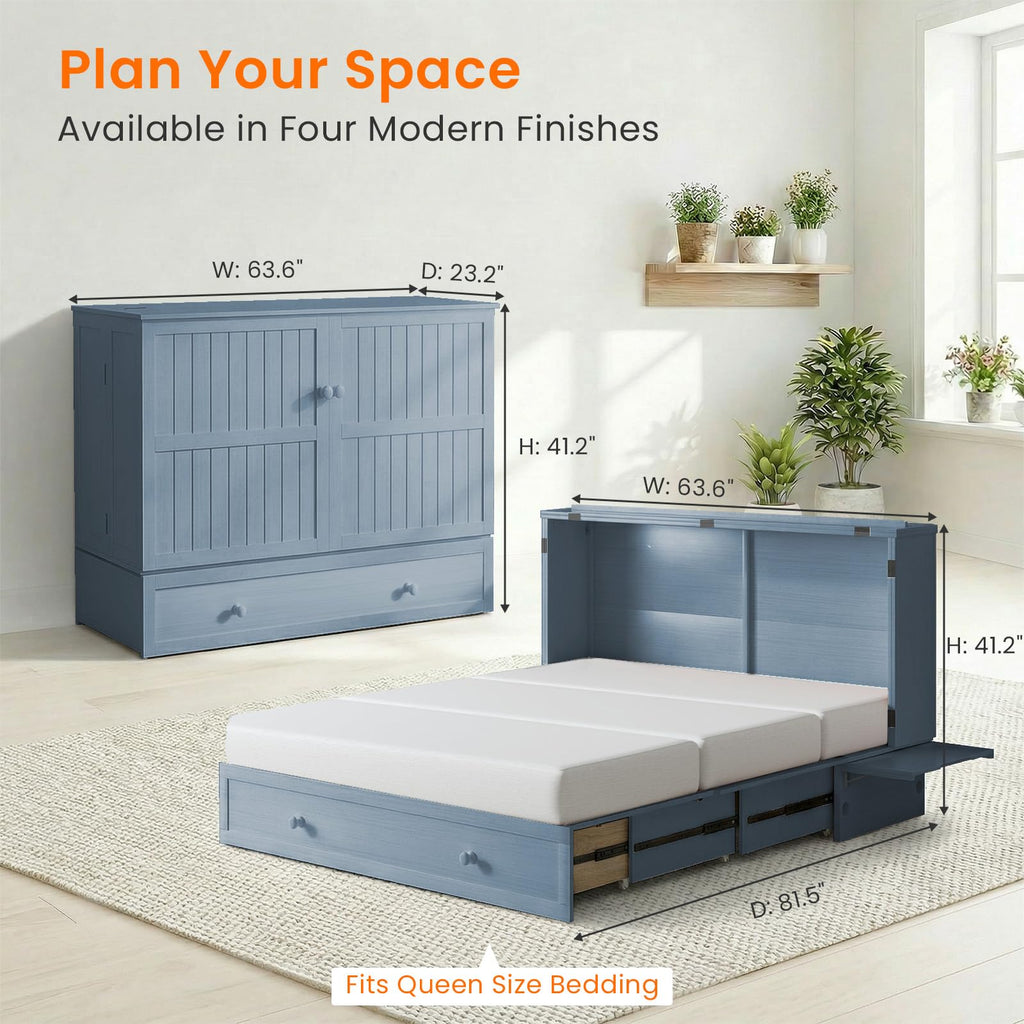 Murphy Bed Queen Mattress - Guest Room Bed Cabinet with Storage