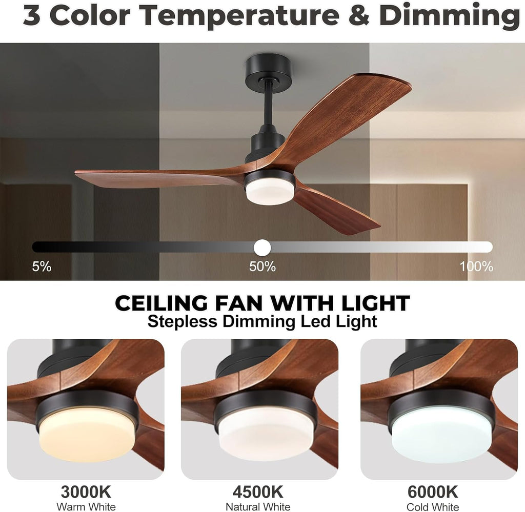 Ceiling Fans with Lights and Remote, 52 Inch Outdoor Ceiling Fan for Patios