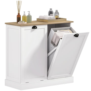 Double Tilt-Out Laundry Hamper Cabinet with 2 Removable Basket White