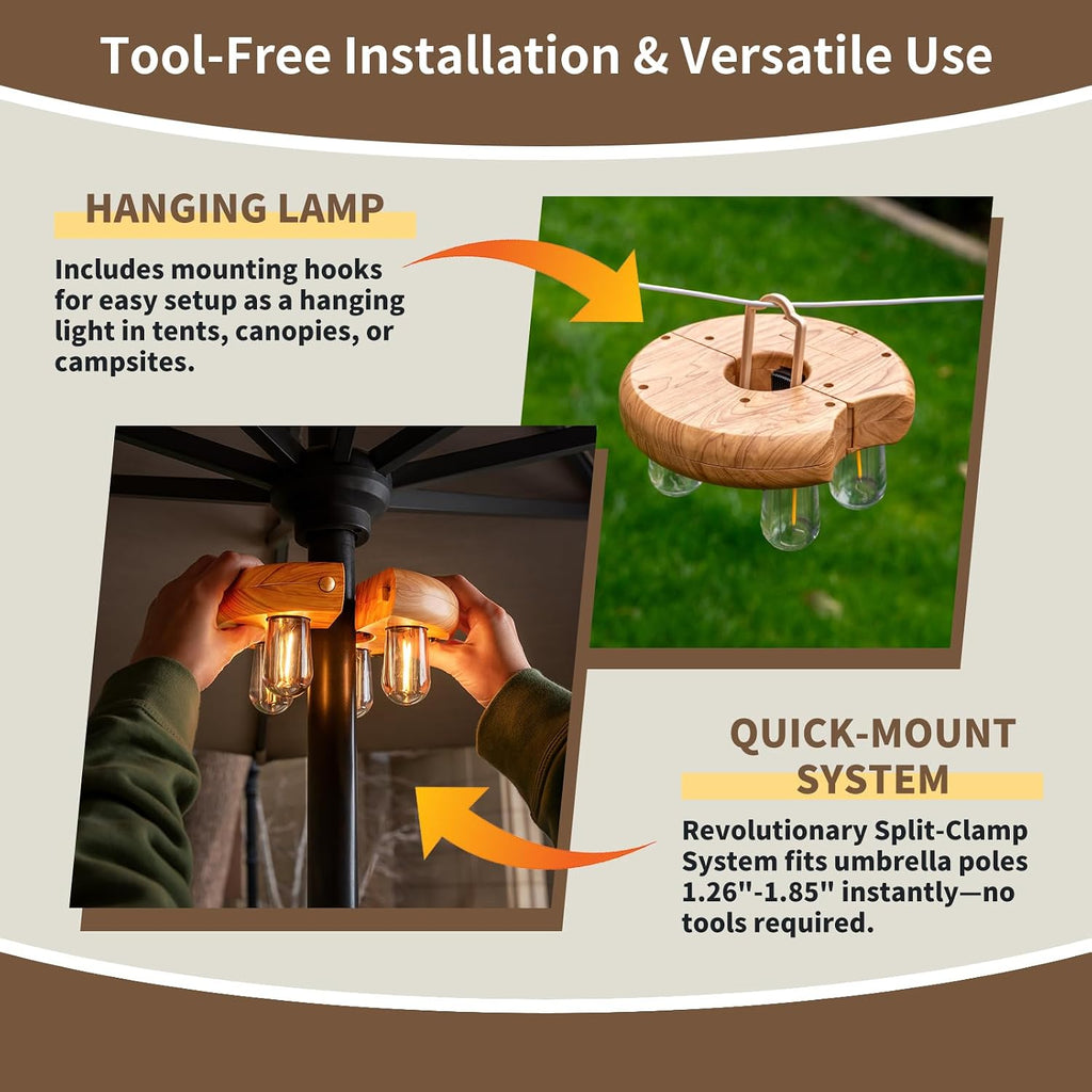 Wood Grain Patio Umbrella Light with Remote Control