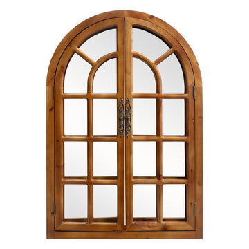 Rustic Wood Windowpane Arch Mirror, 24x36inch Vintage Farmhouse Window Pane Wall Mirror, or Bedroom Decor, Rustic