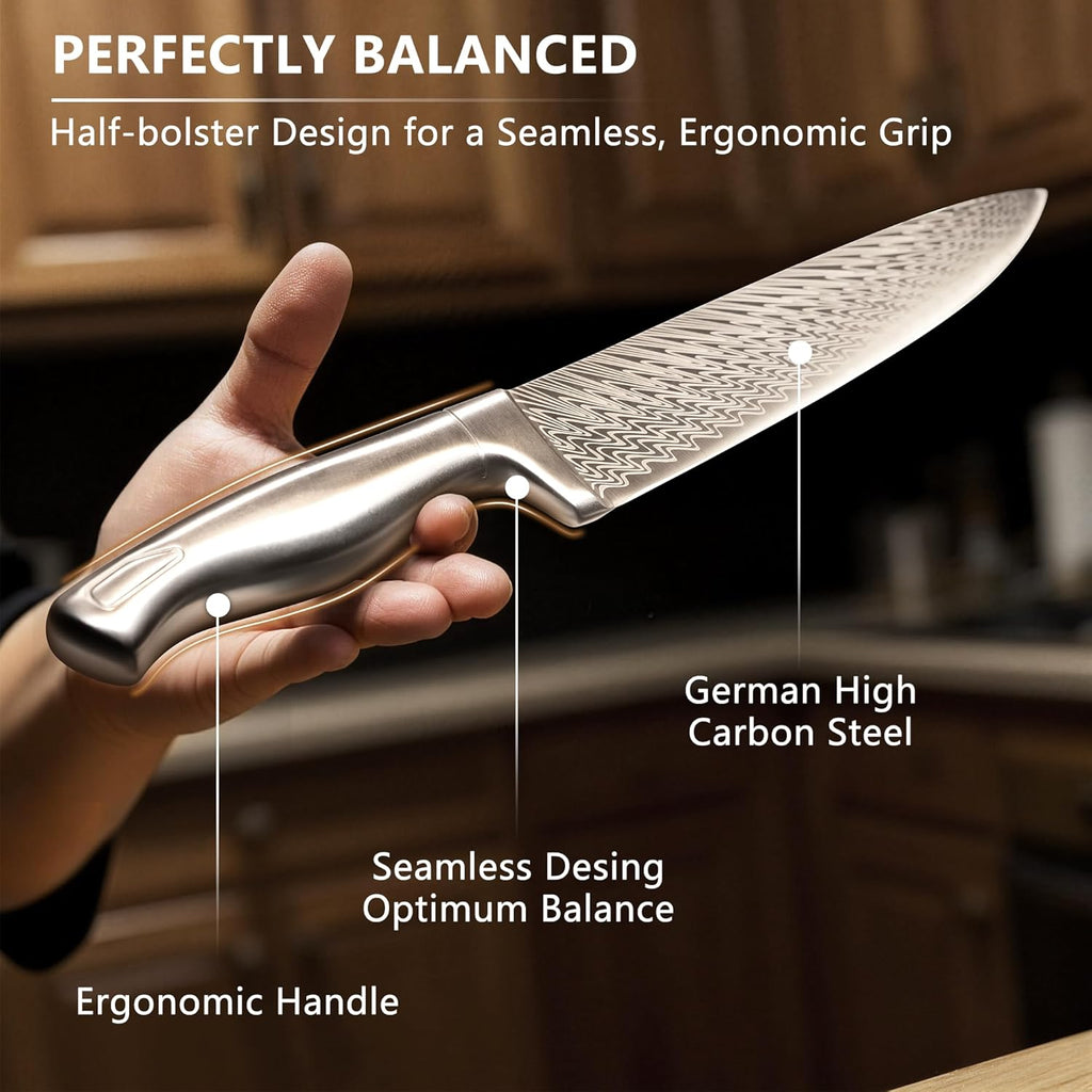 Knife Set, 15-Piece Kitchen Knife Set with Block, Built-in Knife Sharpener, German Stainless Steel Knife Block Set