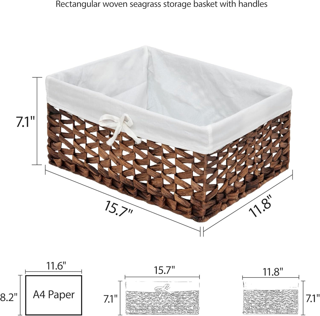 Rectangular Woven Seagrass Storage Bin with Handle,. (water hyacinth, Large)