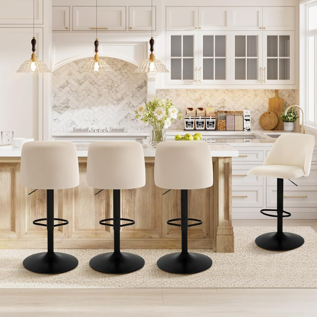 Bar Stools Set of 3, Modern Swivel Bar Chairs, Adjustable Upholstered Barstools Counter Height with Full Backrest