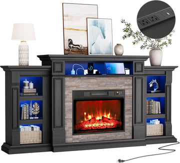 72" LED Fireplace TV Stand with Outlet, Electric Fireplace with Mantel for TVs Up to 80 Inch
