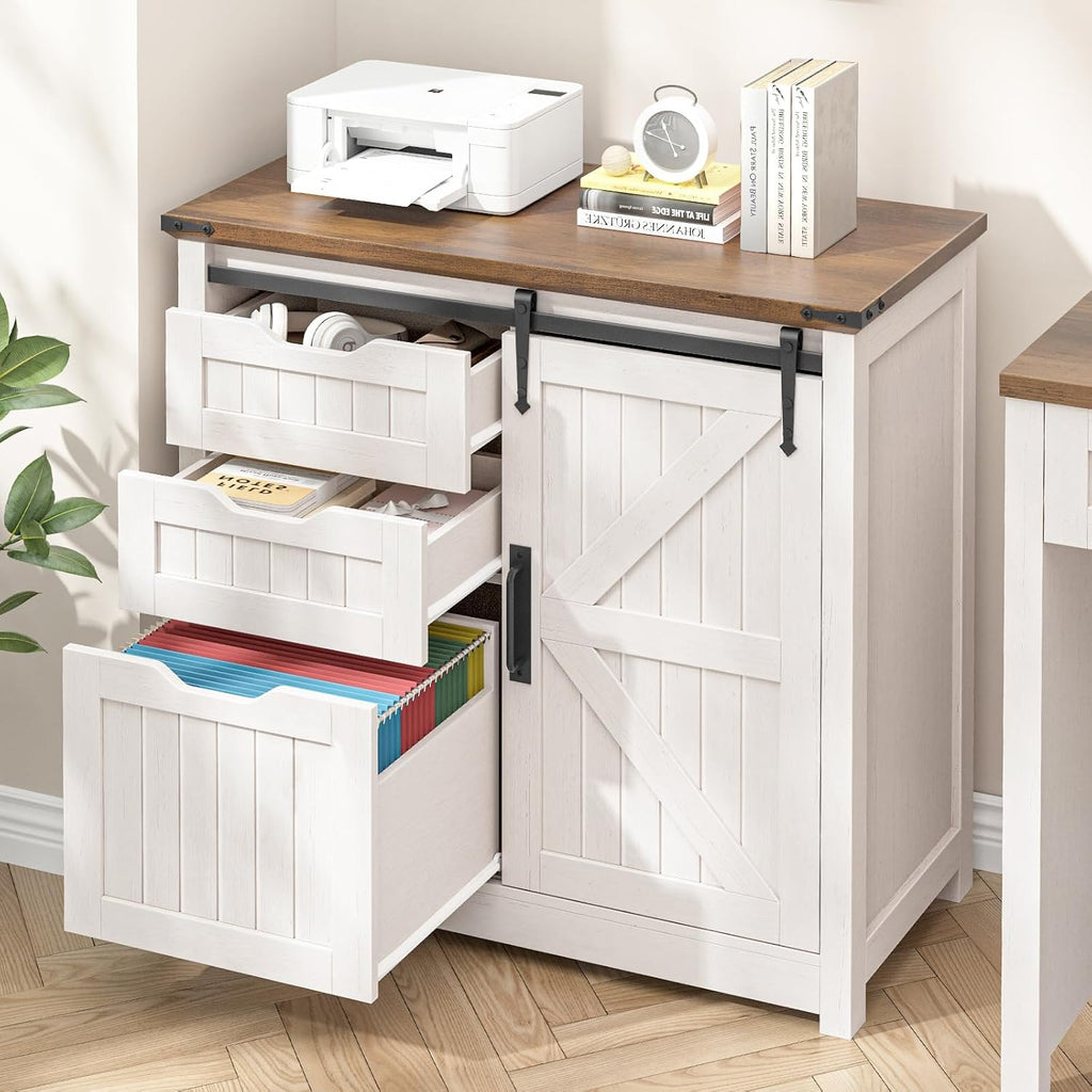 Lateral Filing Cabinets with Adjustable Shelf, Off White | Farmhouse File Cabinet with Lock , Filing Storage Cabinets