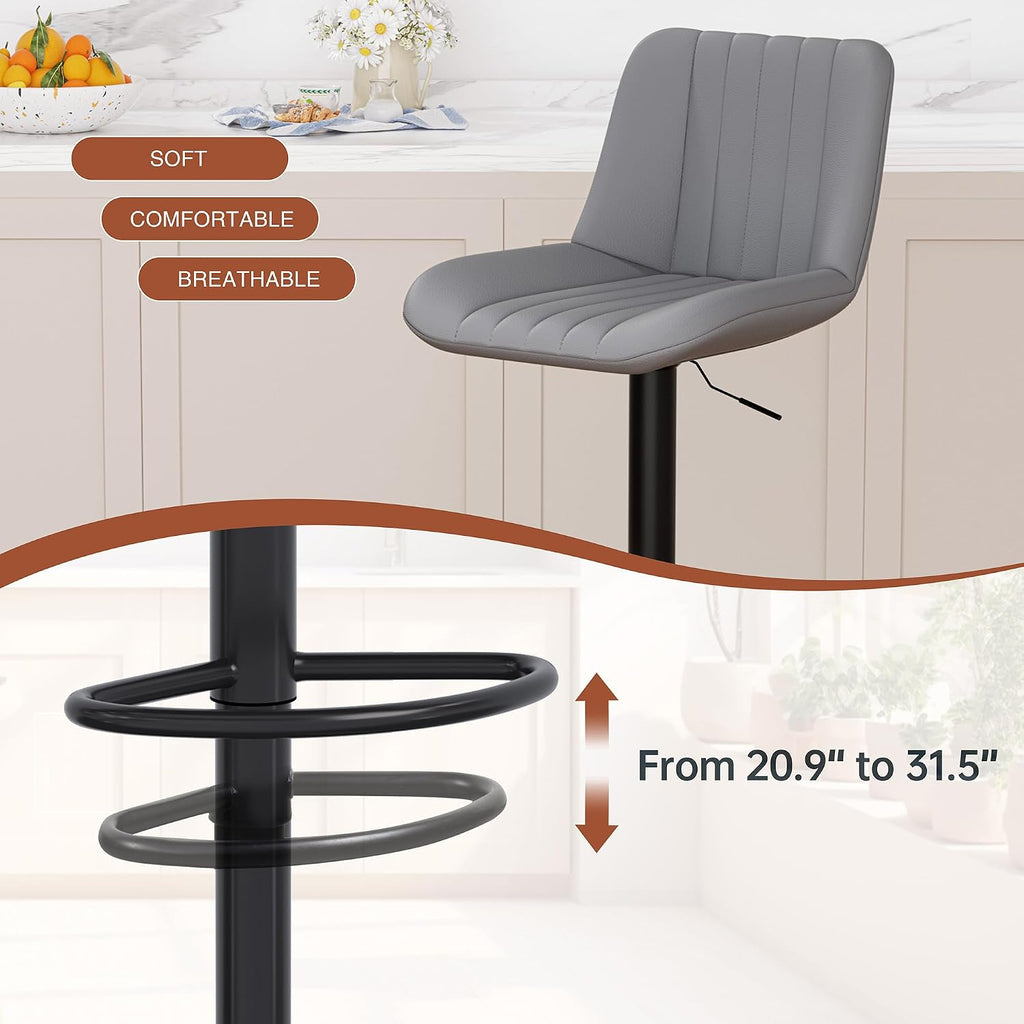 Modern Leather Bar Stools - Swivel & Height-Adjustable Bar Chairs with Footrest, Ergonomic Design Island, Home