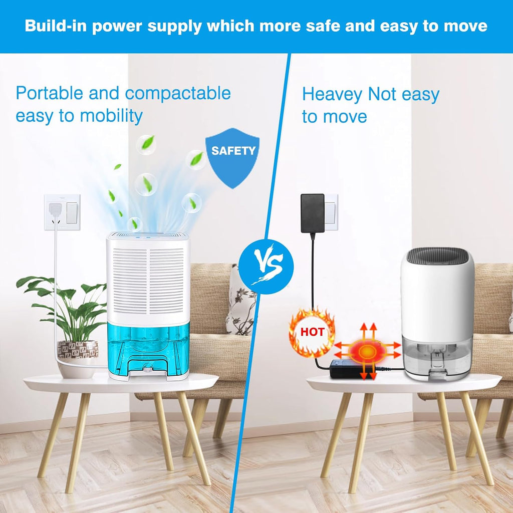 Dehumidifier 68oz(2000ml) Small Dehumidifier with Drain Hose for Up to 650 sq.ft Ultra Quiet Mini Portable Air for