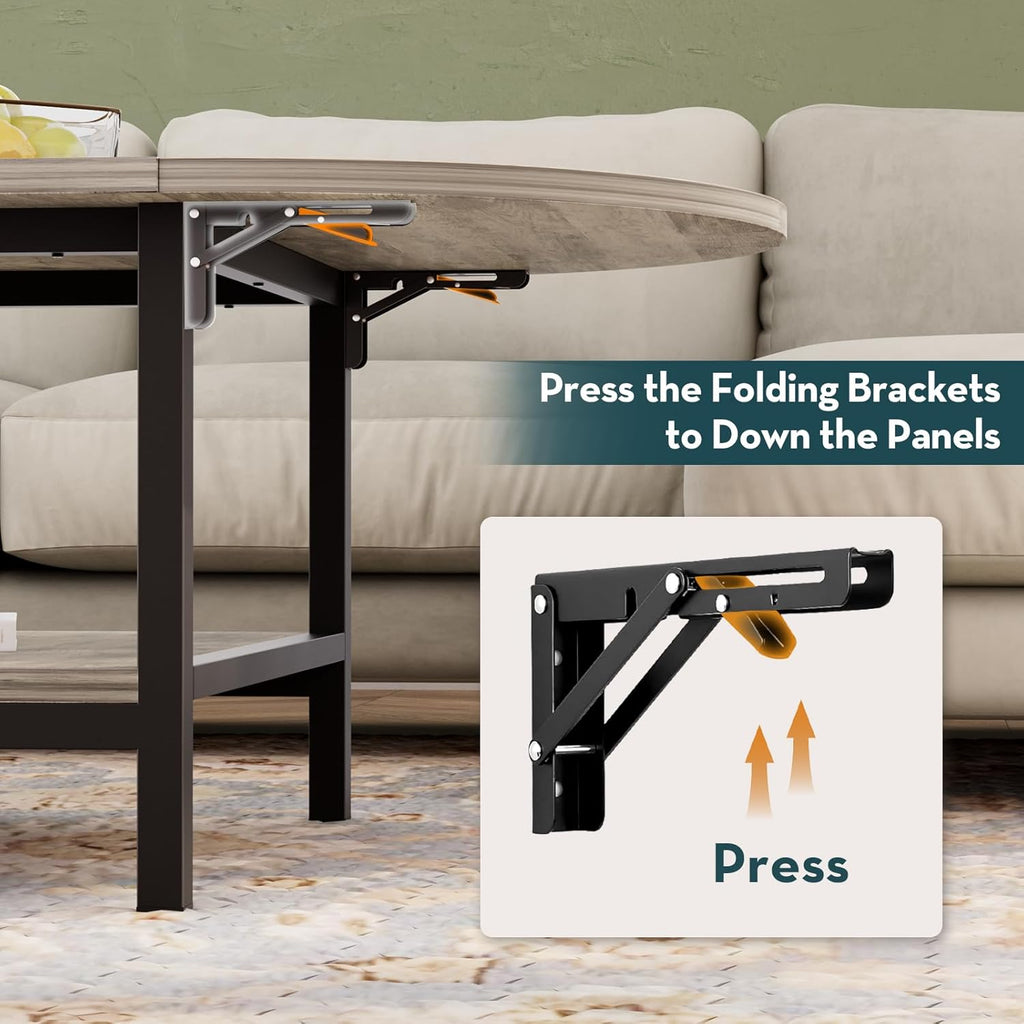 Folding Coffee Tables 2-Tier Extended Coffee Table with Storage Vintage Farmhouse Center Table for Large or Small