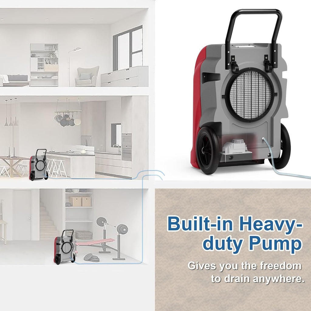 270 Pints Commercial Dehumidifiers for Large Room or Basements, Industrial Large Dehumidifier with Pump and Drain Hose