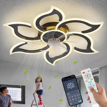35" Black Modern Ceiling Fan with Light Remote Control, 3 Light Color 6 Speeds Samll Low Profile Ceiling Fan
