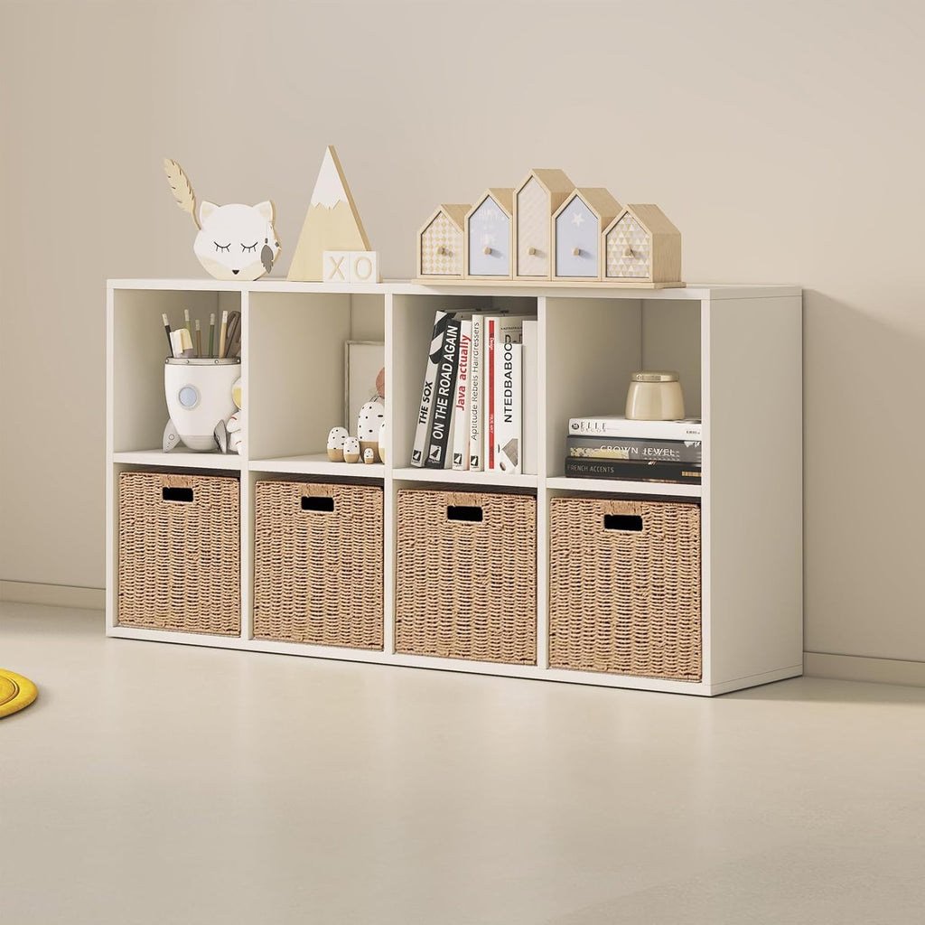 Foldable Storage Baskets with Handles Paper Rope Storage Baskets Rectangle Collapsible Hand Woven Storage Cubes Bins