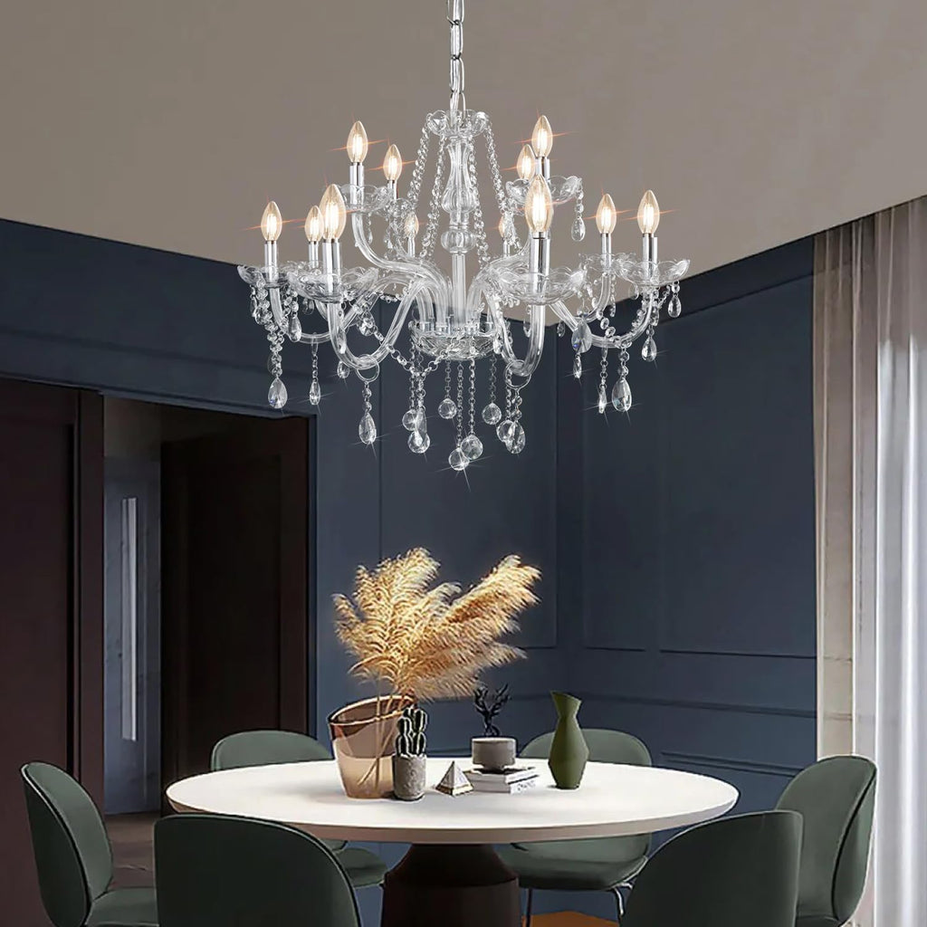 Gorgeous Vintage Crystal Chandelier 12-Lights K9 Large Crystal Candle Chandelier Pendant Ceiling Light Fixture for Living Room Dining Room Hallway Entry Chandeliers W33.5 X H47.2