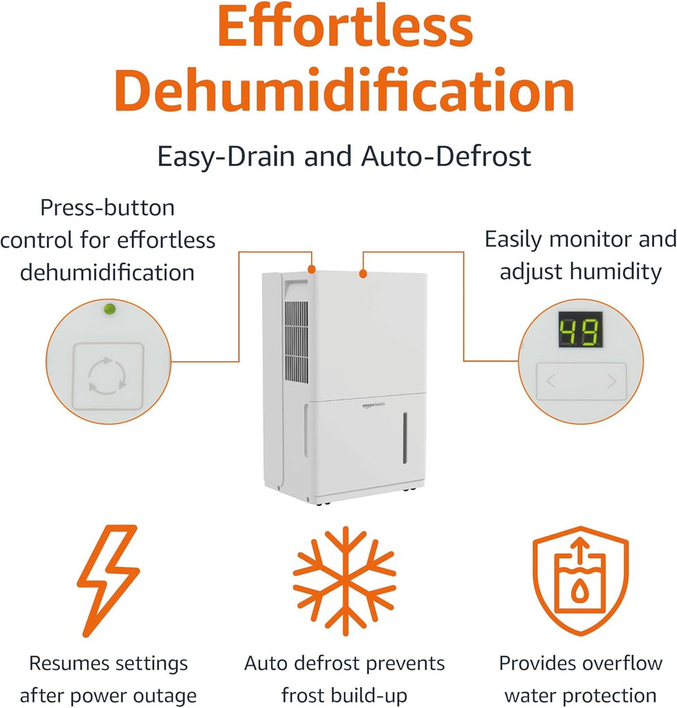 35-Pint Large Dehumidifier for Home, Humidity Control, Auto-Defrost, Timer, Overflow Protection