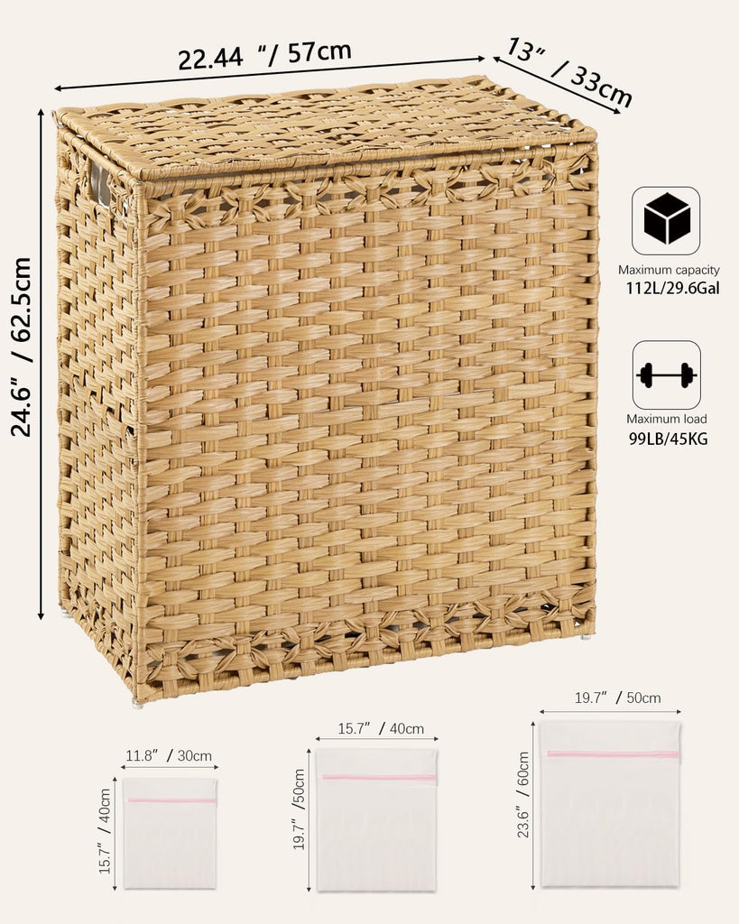 Laundry Hamper with Lid Wicker Laundry Basket 112L, Natural | Large Family Clothes Sorter Trunk with Lid, 3