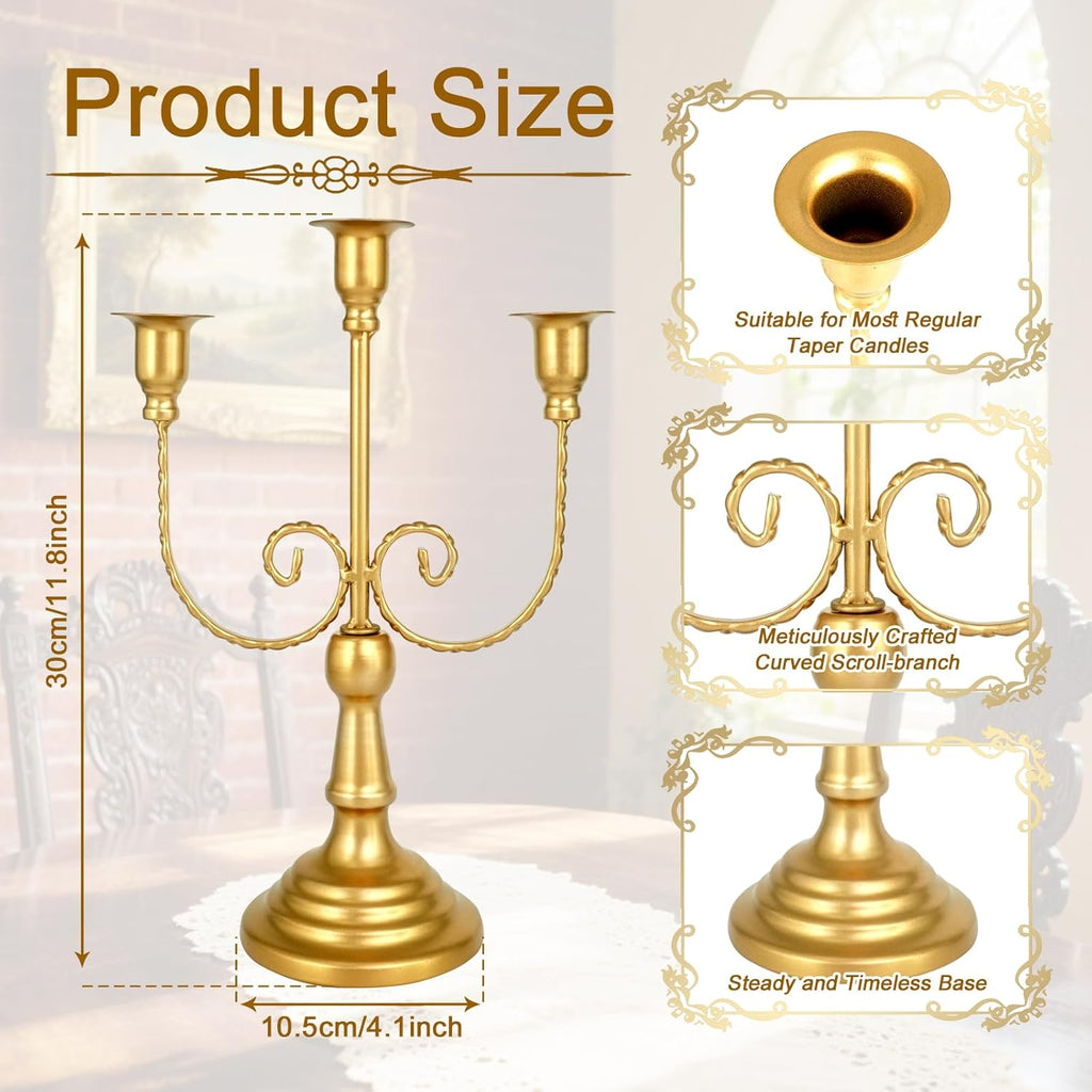 8 Pcs Gold Candelabra 12 Inch 3 Arm Metal Candle Stand Wedding Candlestick Holder for Table Centerpieces Wedding