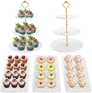 Dessert Table Display Set, Round Cupcake Stand, White - Set of 5