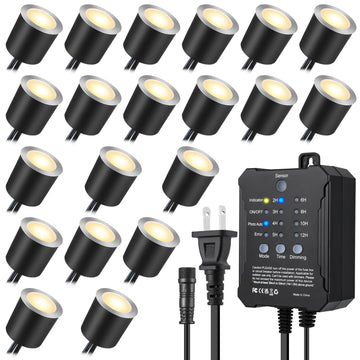 Dimmable LED Deck Lights with Timer and Photocell Sensor and Protecting Shell φ32mm,20Pack Outdoor LED Smart Deck
