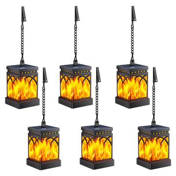6 Pack Solar Lanterns Outdoor Waterproof, Upgraded Flickering Flame Modes + Constant Modes Hanging Solar Lantern