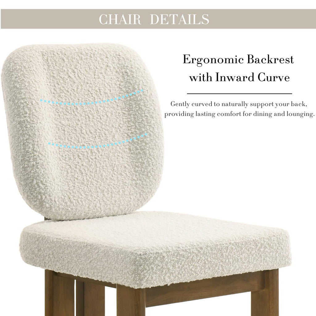 Modern Boucle Dining Chairs Set of 6, Upholstered Armless Side Chairs with Ergonomic Curved Back/Walnut Wood Legs